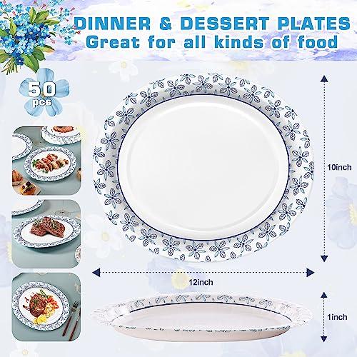 VEIZEDD VEIZEDD 50 Pcs Oval Paper Plates 12 x 10 in Large Disposable Dinner Platters Heavy Duty for Holidays,BBQs,Birthdays Party,Celebration