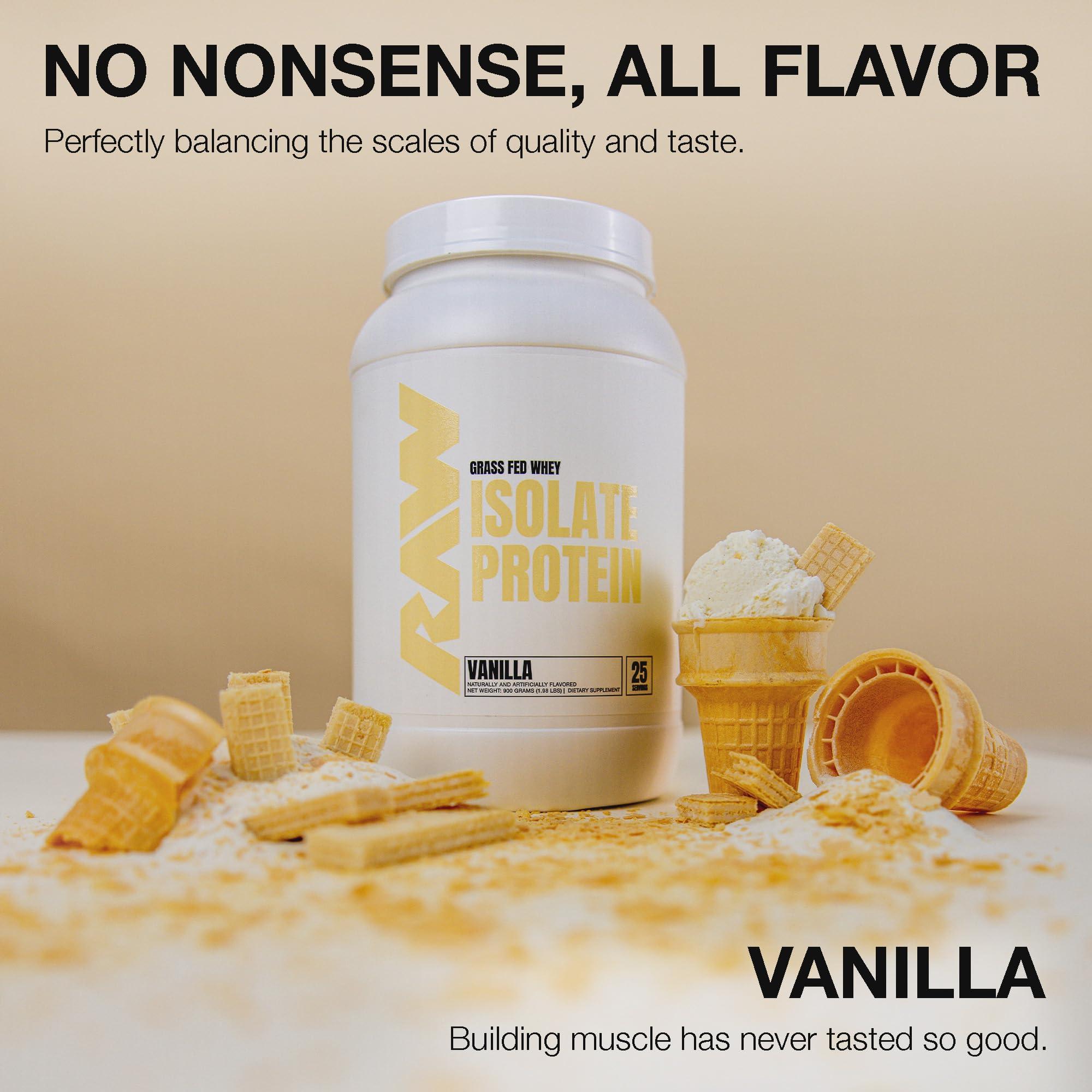 RAW RAW Whey Isolate Protein Powder, Vanilla (CBUM Itholate) - 100% Grass-Fed Sports Nutrition Powder for Muscle Growth & Recovery - Low-Fat, Low Carb, Naturally Flavored - 25 Servings