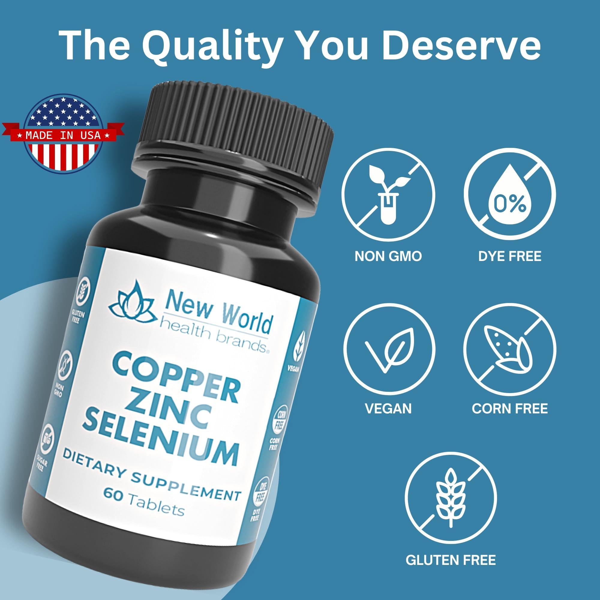 New World Health Brands New World Health Brands Copper Zinc Selenium (5mg, 40mg, 200mcg) 3 in 1 Blend | 60 Tablets | Antioxidant Protection, Immune Support, Easy to Swallow