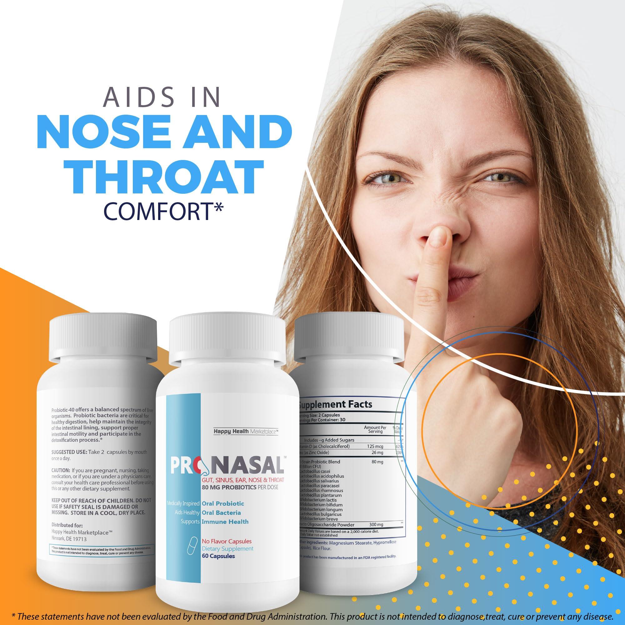 Happy Health Marketplace Pro Nasal - Our Best Sinus Support Supplement - Ear Nose Throat Probiotics - Sinus Probiotic for Natural Sinus Support - Oral Probiotics for Mouth Bad Breath - Dry Mouth Probiotic - Probiotic Sinus