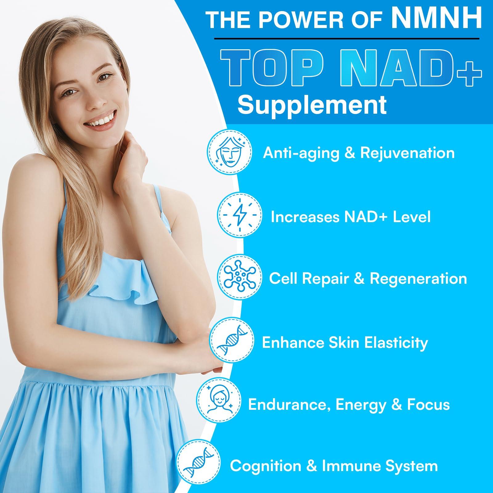 Kaumipor NMNH (Dihydronicotinamide Mononucleotide) 500MG/Serving, (2 Month Supply) NAD Supplement for Women & Men to Boost NAD+ Levels as We Age, NMNH for Anti Aging, Energy, Immunity, Focus, 60 Vegan Capsules