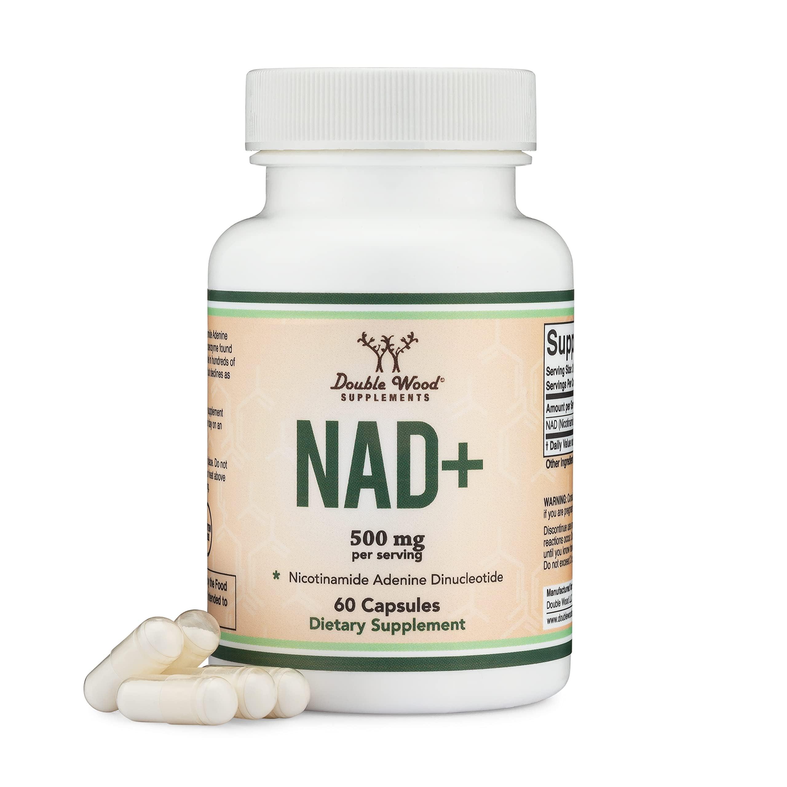 Double Wood Supplements NAD Supplement (500mg of 95% Pure NAD+ Per Serving, 30 Day Supply) NAD Booster Similar to Nicotinamide Riboside (Third Party Tested, Vegan Safe, Non-GMO) by Double Wood