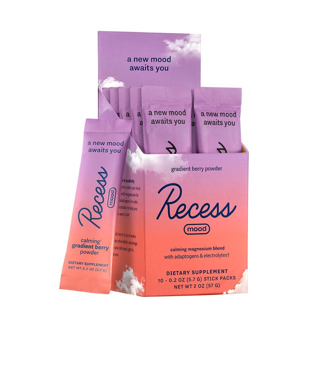 Drink Recess Inc. Recess Mood Powder, Calming Magnesium L-Threonate Blend with Passion Flower, L-Theanine, Electrolytes, Magnesium Calm Support Supplement