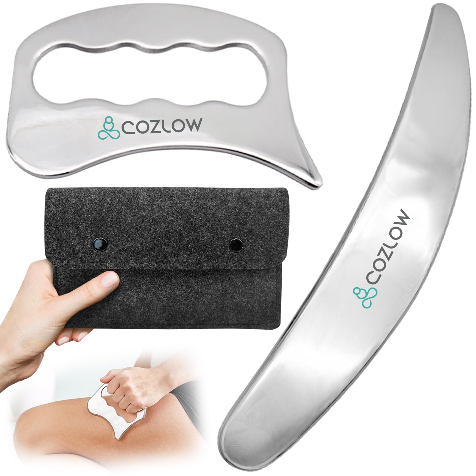 COZLOW COZLOW 2-in-1 Muscle Scraper Tool Set - Skin Scraping Massage Tools for IASTM Therapy - Deep Tissue Gua Sha for Soft Tissue Mobilization, Fascia & Myofascial Release - Stainless Steel Metal Blades
