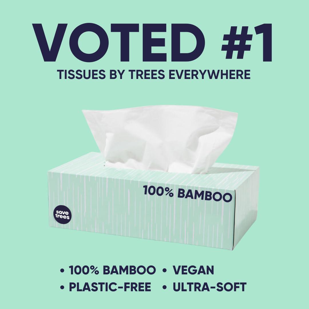 Cloud Paper Save Trees Bamboo Facial Tissues - 12 Boxes of Eco-Friendly, 3-Ply Hypoallergenic Tissues, 90 Sheets per Box, FSC Certified, Plastic-Free Packaging, Soft & Gentle for Home Use