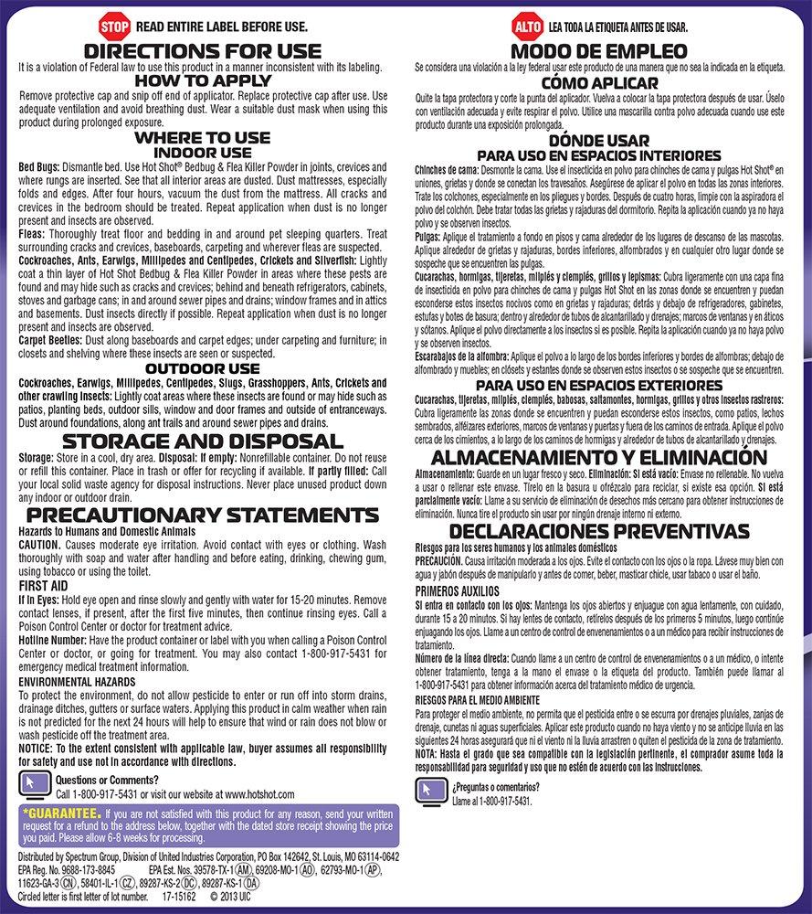 HOT SHOT Hot Shot Bedbug and Flea Killer Powder, 8-Ounce