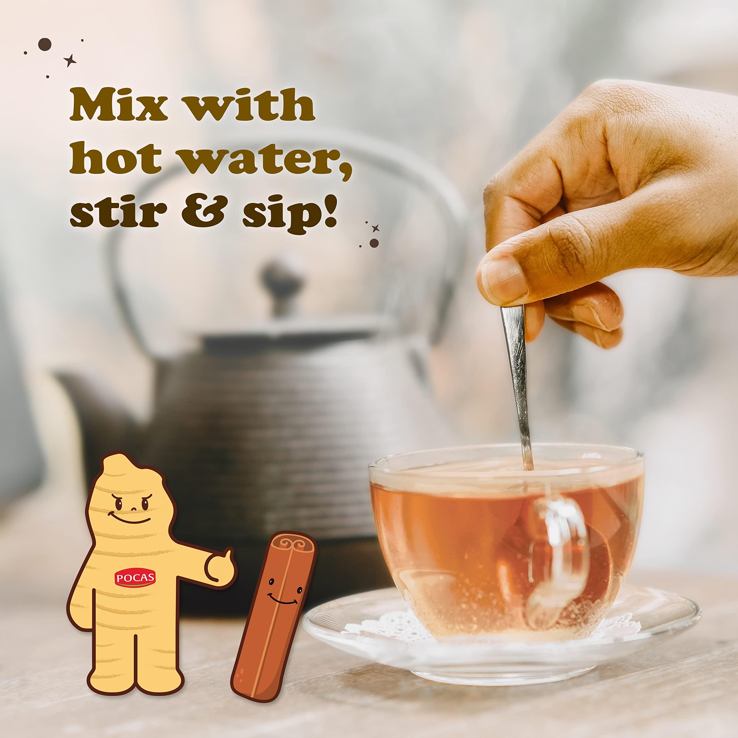 Pocas Pocas Honey Ginger Tea - Instant Tea Powder Packets with Cinnamon & Ginger Honey Crystals Tea, Non-GMO/Gluten Free/Caffeine Free Tea, 20 Count