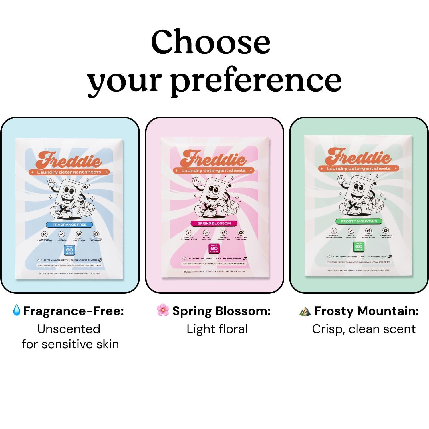 Freddie Freddie Laundry Detergent Sheets - Frosty Mountain Scent - 60 Loads (30 Sheets) - Concentrated Eco Friendly Liquid-less Strips