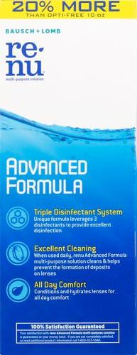 Renu Renu Contact Lens Solution Multipurpose Disinfectant, Advanced Formula Lens Cleaner, Cleans & Moisturizes Soft & Silicon Hydrogel Lenses, 12 Fl Oz