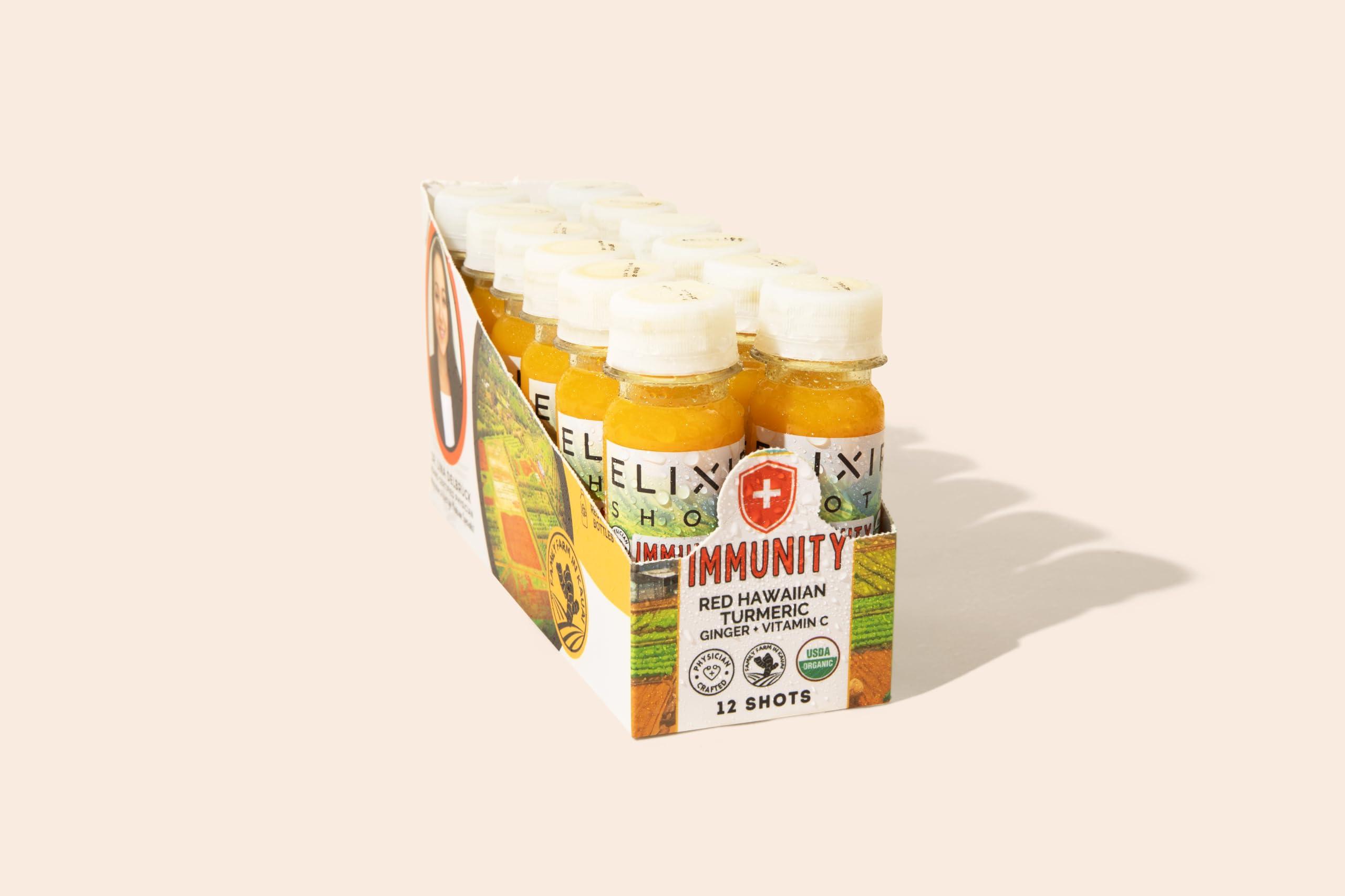 Elixir Shots Elixir Shots, Immunity Boost Wellness Shot with Cold-Pressed Turmeric, Ginger, Orange and Black Pepper, No Added Sugars or Artificial Ingredients,12-pack