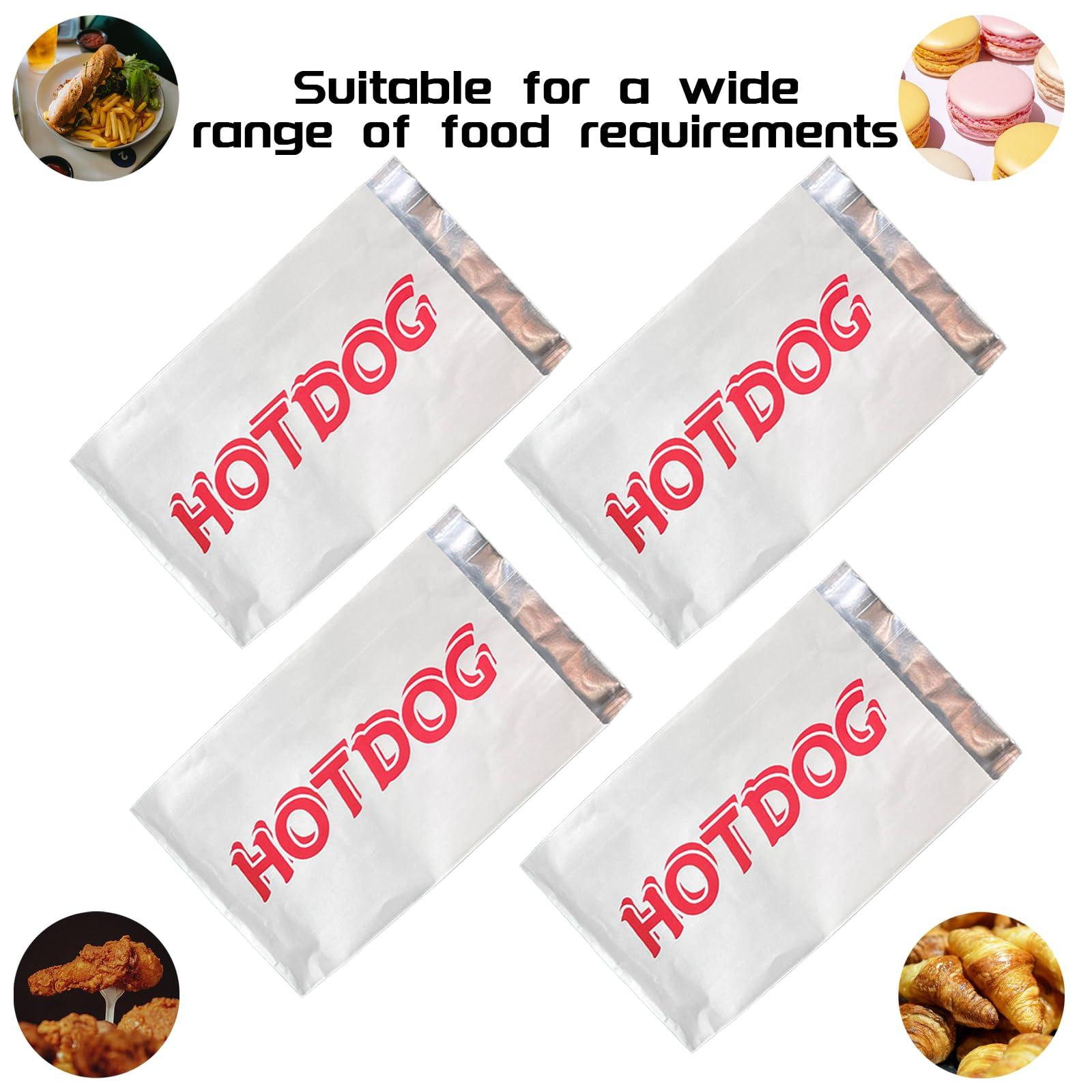 EUDORALIFE 220 Pcs Hot Dog Wrappers, Aluminum Foil Hot Dog Bags, Grease Bags for Kitchen, Greaseproof Foil Burger Bags Pouches, Party Supplies for Concession Stand, Carnival, Fundraiser, 8.5\'\' x 4.8\'\' x 1.5\'\'