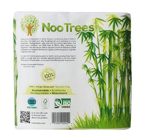 NooTrees NooTrees Bamboo 3-ply Bathroom Tissue, 300 Sheets, 4 Rolls, Ecofriendly, 100 Percent Biodegradable & Sustainable, Hypoallergenic, Ultra Absorbent, Velvety Soft, Pack of 12, Total of 48 Bathroom Rolls