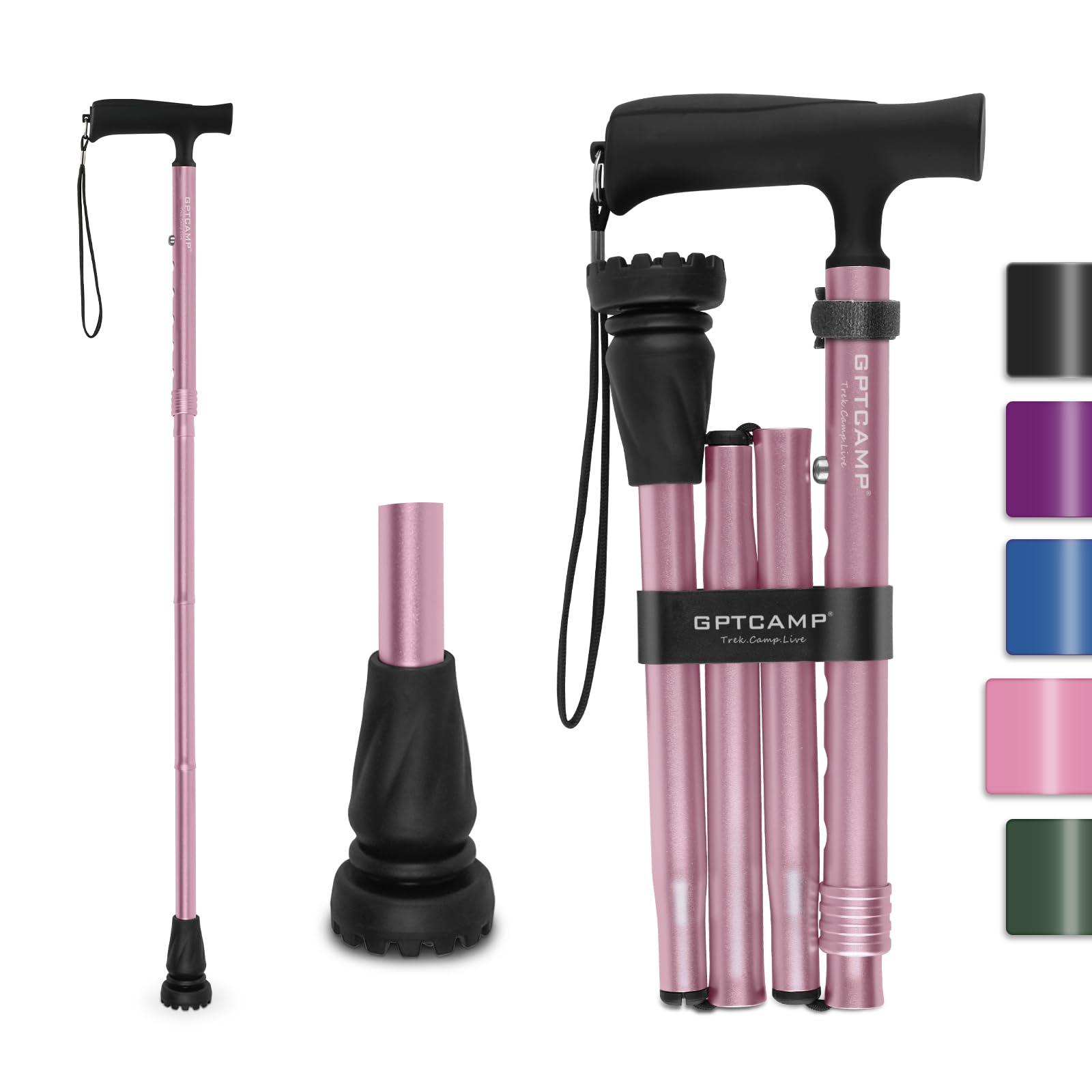 GPTCAMP GPTCAMP G2 Walking Stick, Fold-up Walking Cane for Women and Men with Wrist Strap, Portable, Foldable, Collapsible, Lightweight and Sturdy with Comfortable T Handle