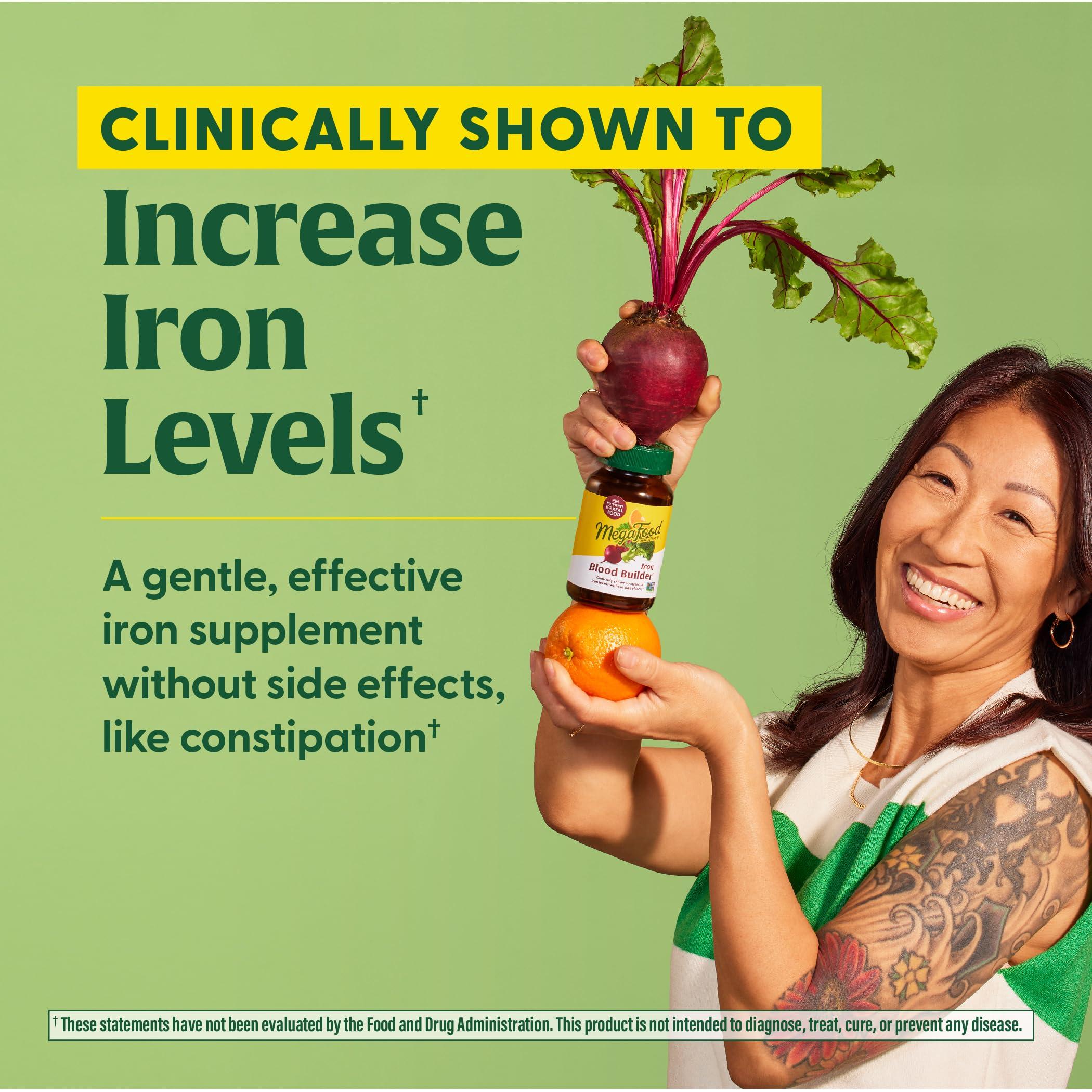 MegaFood MegaFood Blood Builder - Iron Supplement Clinically Shown to Increase Iron Levels without Side Effects - Iron Supplement for Women with Vitamin C, Vitamin B12 and Folic Acid - Vegan - 180 Tabs