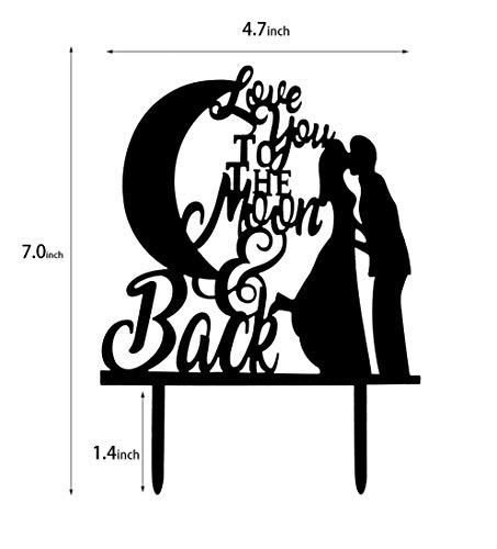 77 ponies Wedding Cake Topper- Bride and Groom & Oath I Iove You to the Moon and Back Wedding Anniverary Cake Topper(Black)