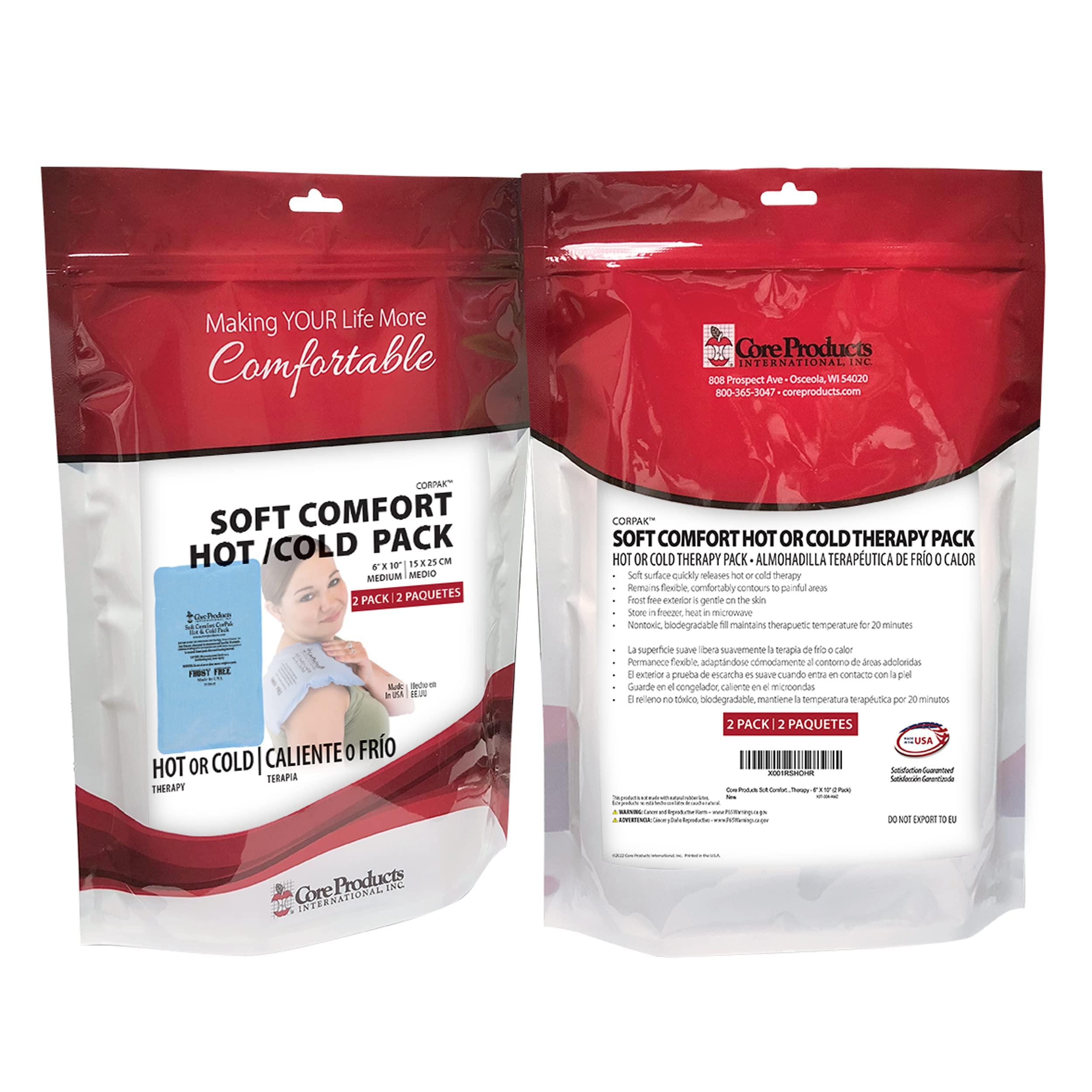Core Products Core Products Soft Comfort CorPak, No Frost Hot and Cold Therapy Pack - 6\" x 10\", Made in the USA- 2 Pack