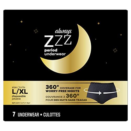 Always Always ZZZ Overnight Disposable Period Underwear for Women Size LG, 360° Coverage, 7 Count