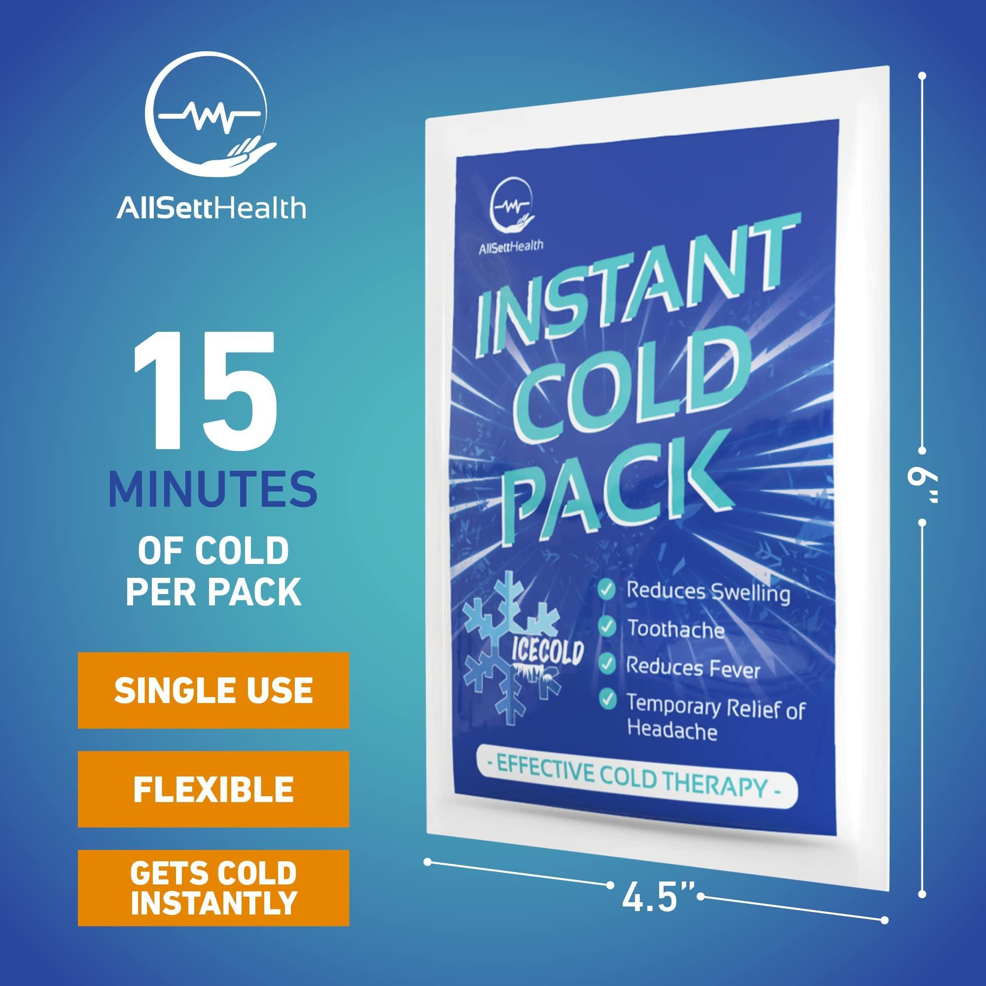 AllSett Health Instant Ice Cold Pack (6 x 4.5) - 100 Packs Disposable Instant Ice Packs for Injuries | Cold Compress Ice Pack for Pain Relief, Swelling, First Aid, Toothache, Athletes & Outdoor Activities