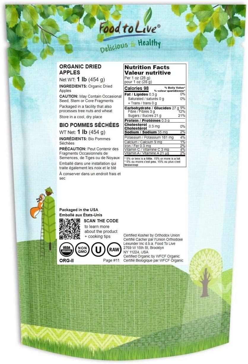 Food to Live Food to Live Organic Dried Apple Rings, 1 Pound Non-GMO, Kosher, Raw, Vegan, Unsulfured, Sirtfood, Bulk