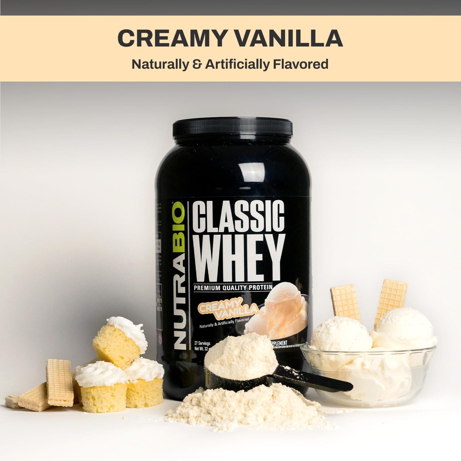 NutraBio NutraBio Classic Whey Protein Powder- 25G of Protein Per Scoop - Full-Spectrum Amino Acid Profile - No Fillers, Artificial Colors, Preservatives - Low Glycemic Index - Creamy Vanilla, 2 Pounds