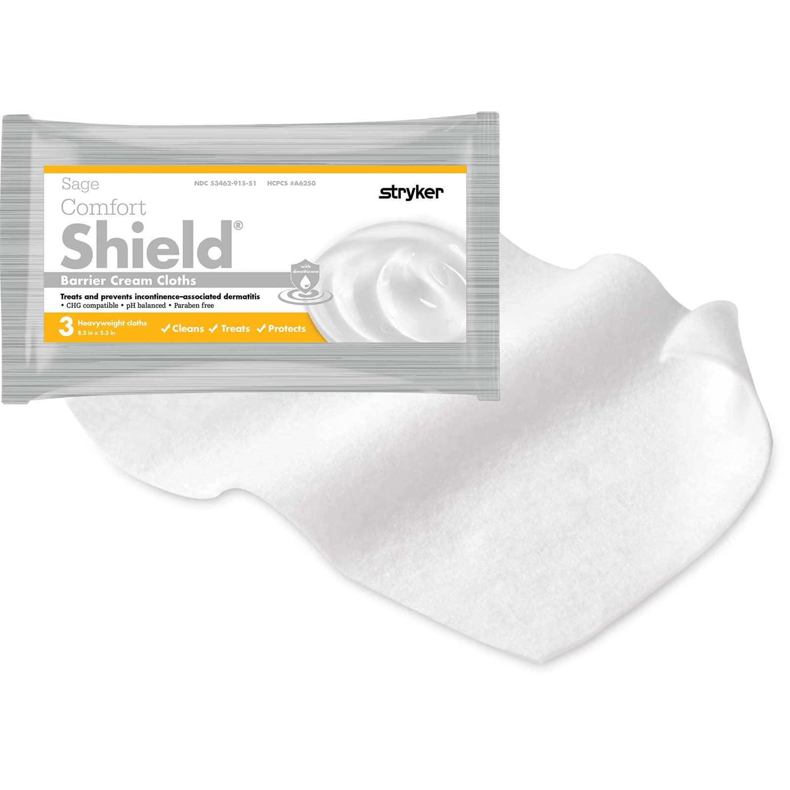 Sage Stryker - Sage Comfort Shield Barrier Cream Cloths with Dimethicone - 100 Packages, 300 Cloths - One-Step Wipes Clean, Treat and Protect Skin from Incontinence Irritation, Hypoallergenic