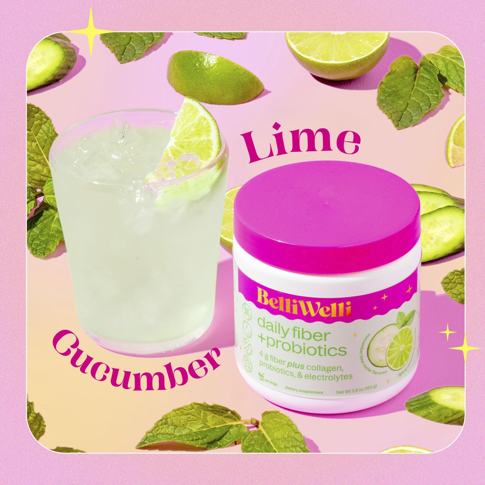 Belli Welli Belli Welli Daily Fiber Supplement with Added Collagen, Probiotics and Electrolytes | Supports Digestive Health and Regularity | Cucumber Lime Cooler | 16 Servings