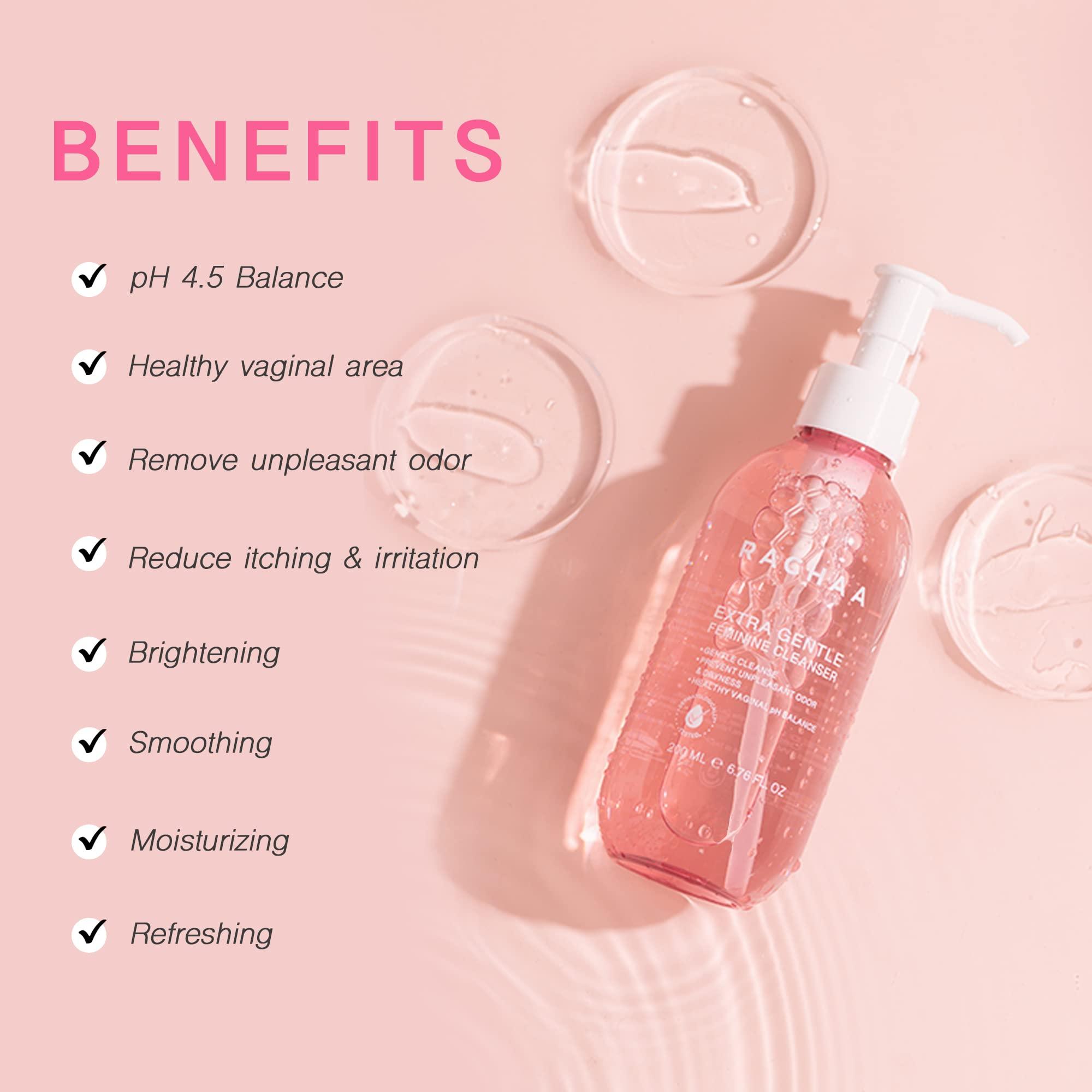 RACHAA RACHAA Feminine Wash for Women - Gentle Daily Intimate Cleanser for Lightening, Moisturizing, Cleansing with Vitamin C, Tea Tree Oil & Lactic Acid - Sensitive, Hypoallergenic & pH Balance, 6.76 FL.Oz