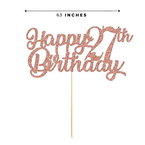 MAGJUCHE 27th Birthday Cake Topper, Rose Gold Glitter Cheers To 27 Years Party Decoration, Supply