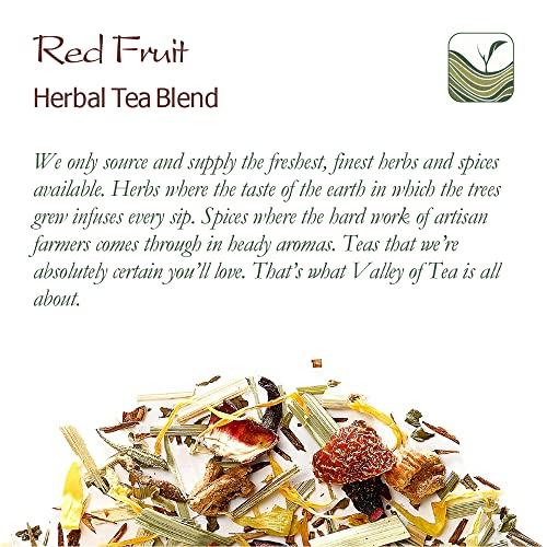Valley of Tea Red Berry Organic Fruit Tea - Fruit Tea Tisane - Fruity Herbal Infusion - Red Berries Tea Red Berry Tea Red Fruits Tea 200g