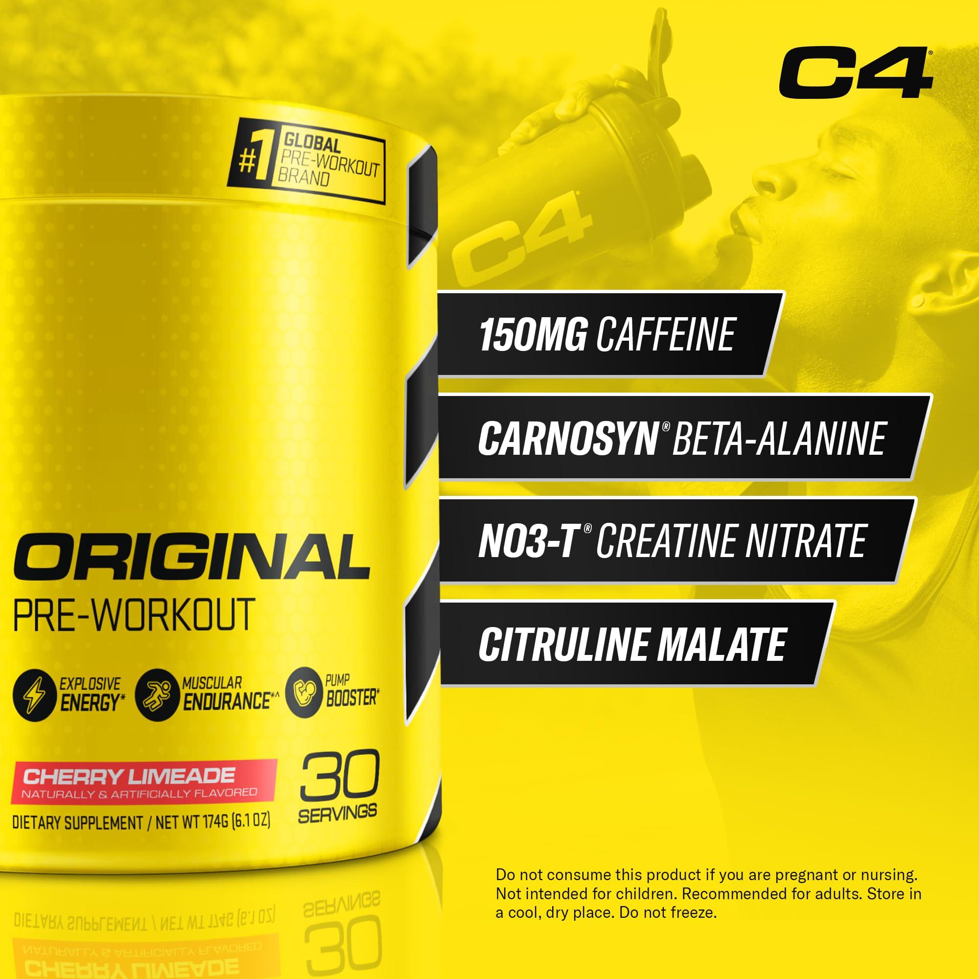 Cellucor Cellucor C4 Original Pre Workout Powder Cherry Limeade | Vitamin C for Immune Support | Sugar Free Preworkout Energy for Men & Women | 150mg Caffeine + Beta Alanine + Creatine | 30 Servings