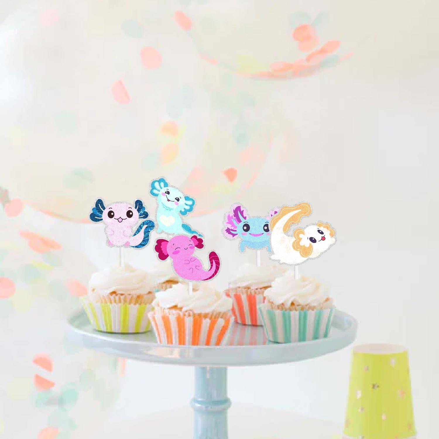 SugarGera Cute Cartoon Axolotl Theme Happy Birthday Cake Decoration for Kids - Amphibian Reptile Theme Party, Boy and Girl Birthday Theme Party, or Baby Shower Salamander aquarium Decoration Supplies - LIANGSS