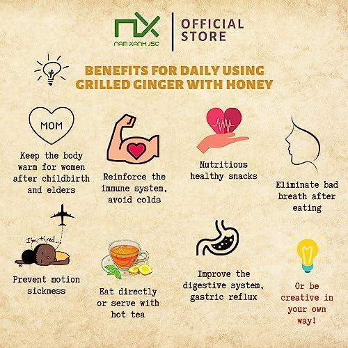 Gung Nuong Mat Ong Gung Nuong Mat Ong grilled ginger snack with honey ginger snack Vietnamese snack keep warm ginger candy reduces sore throat and cough improves health gastric reflux (14 Sticks/Box)