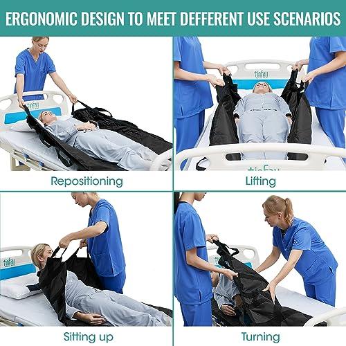 TINFAU Bed Positioning Pad with Reinforced Handle, 70" X 40" Multipurpose Waterproof Transfer Sheet for Turning, Lifting & Sliding, Reusable Washable Patient Positioning Sheet for Bedridden, Caregiver, Black