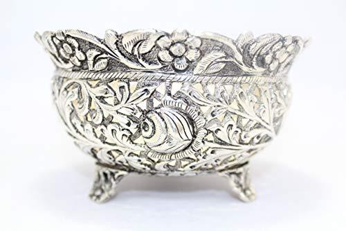 Rajasthan Gems Rajasthan Gems Handmade Dish Bowl Oxidized 925 Sterling Solid Silver India Hand Engraved F