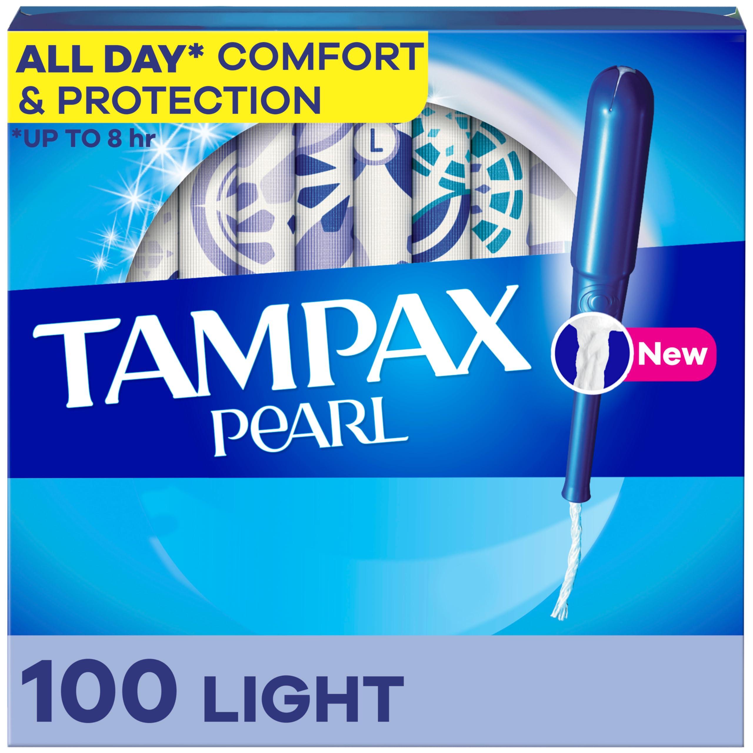 Tampax Tampax Pearl Tampons Light Absorbency, With Leakguard Braid, Unscented, 50 Count x 2 Packs (100 Count total)