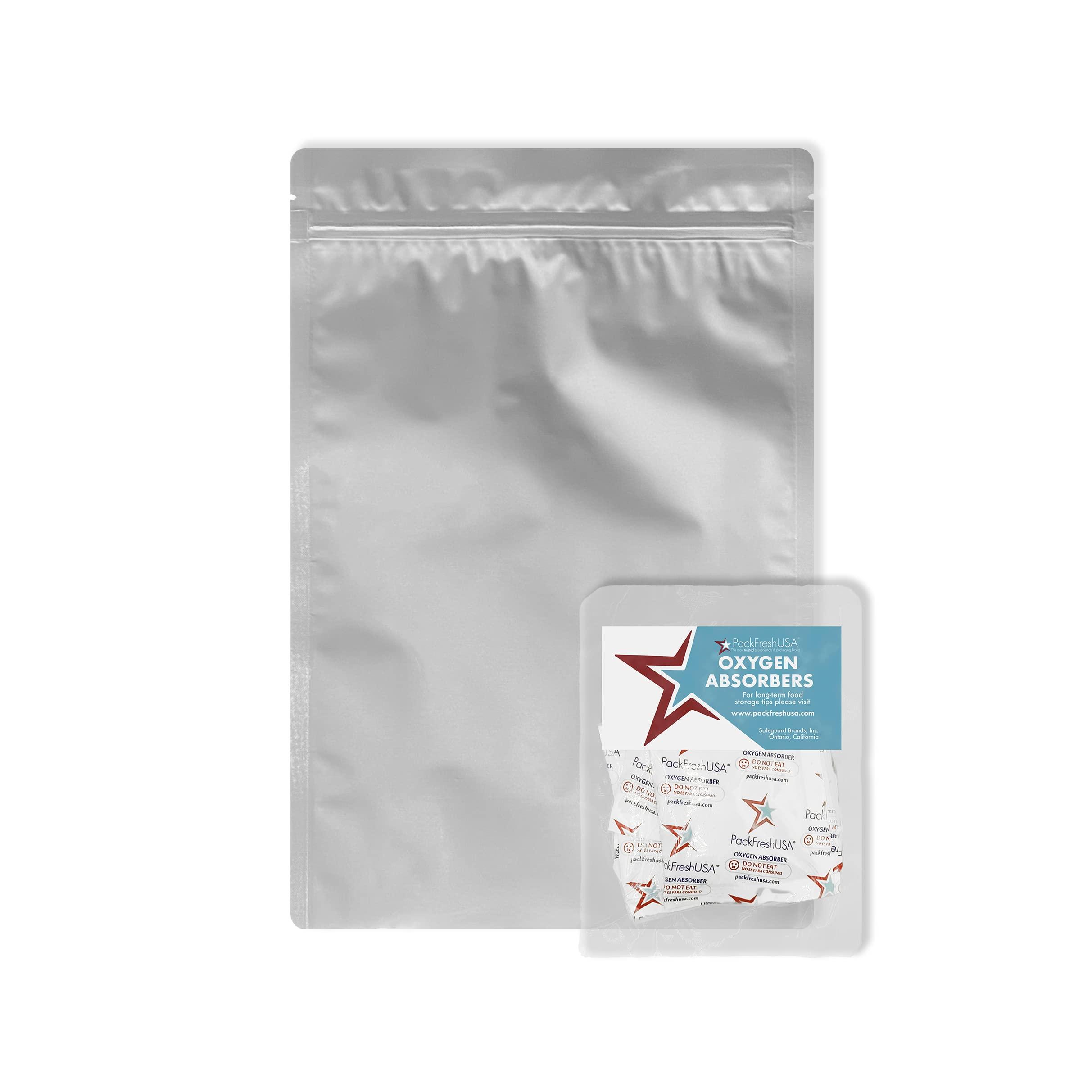 PackFreshUSA PackFreshUSA: 7 Mil - Quart Premium Century Seal-Top Mylar Bags (8\" x 12) - Resealable - Rounded Corners -300cc Oxygen Absorbers- Heat Sealable - Long-Term Food Storage (50)