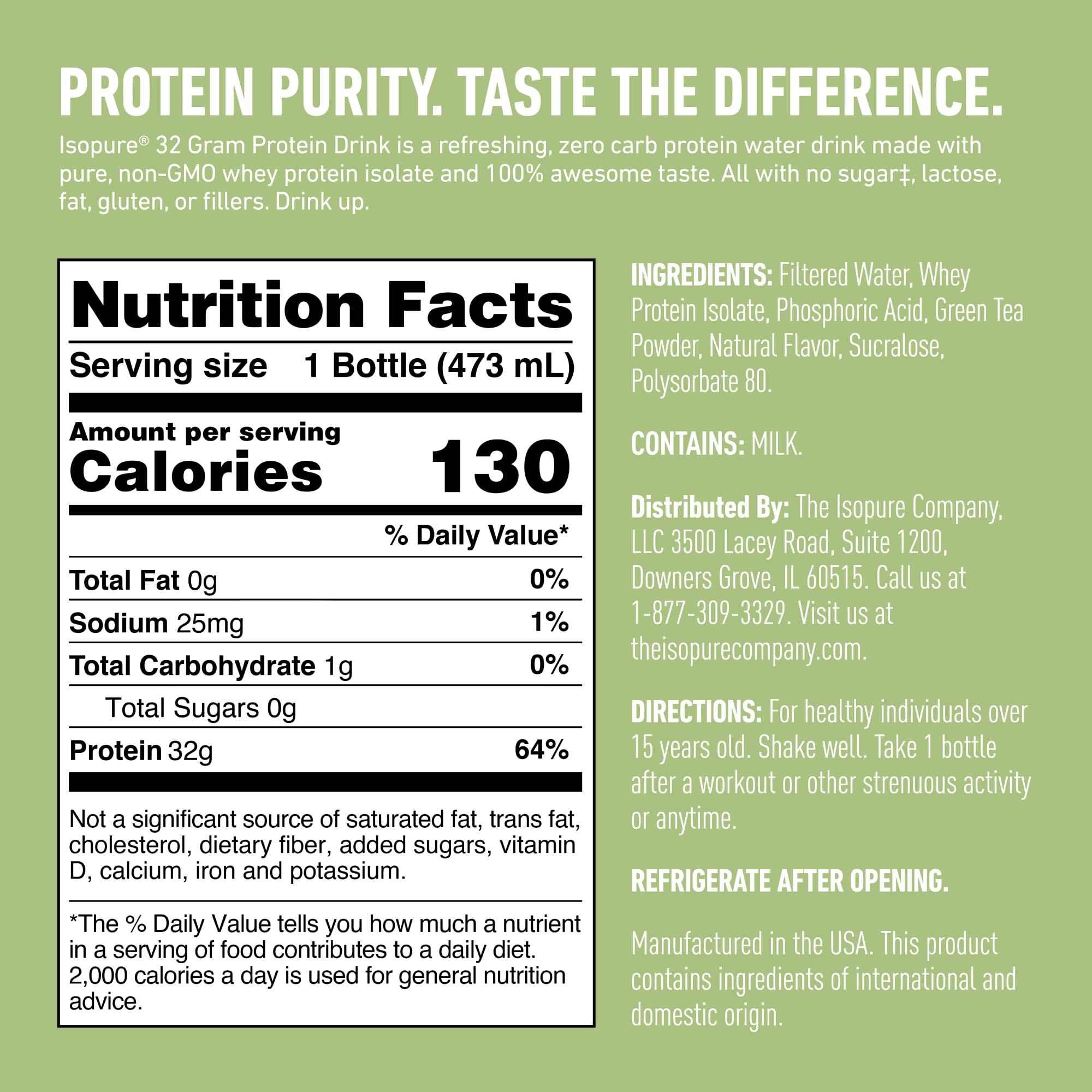 Isopure Isopure Zero Carb 32g Protein Ready-to-Drink, Whey Protein Isolate, Green Tea, 16 Fl Oz (12 Bottles)