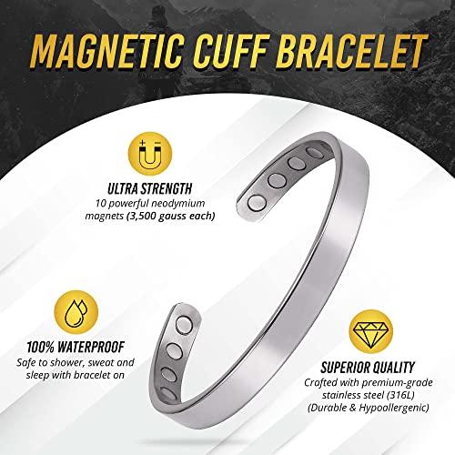 MagnetRX MagnetRX® Magnetic Bracelets for Men - Elegant Bangle, Golf/Tennis Elbow & Balance - Men’s Cuff Magnetic Bracelet (Polished Silver | Large)