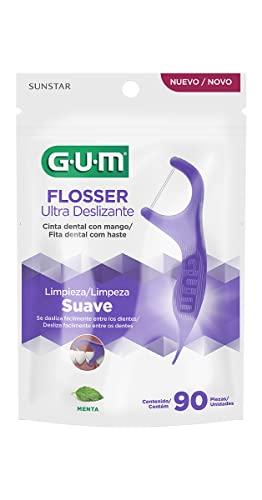 GUM GUM Comfort Slide Floss Picks - Perfect for Tight Teeth - Extra Strong Shred-Resistant Dental Floss, Easy Grip Handle - Dental Flossers for Adults - Fresh Mint Flavor, 90 ct