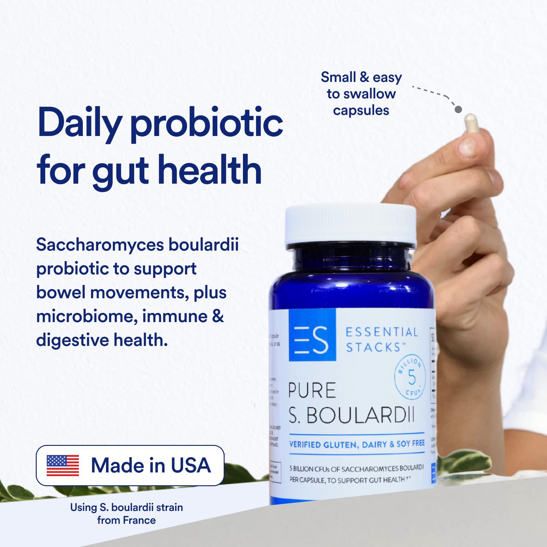 Essential Stacks Essential Stacks Saccharomyces Boulardii Probiotics (Non-GMO & Gluten Free) - 5 Billion CFUs for Gut Health (60 Capsules)