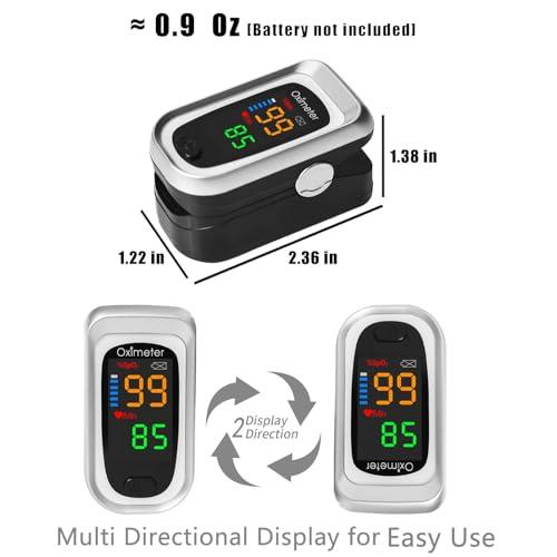 CRFISH Pulse Oximeter Fingertip, Heart Rate Monitor with Large LED Display, Blood Oxygen Saturation Monitor for Adults and Kids, Accurate Fast SPo2 Reading Oxygen Meter with Lanyard (Black-Silver)