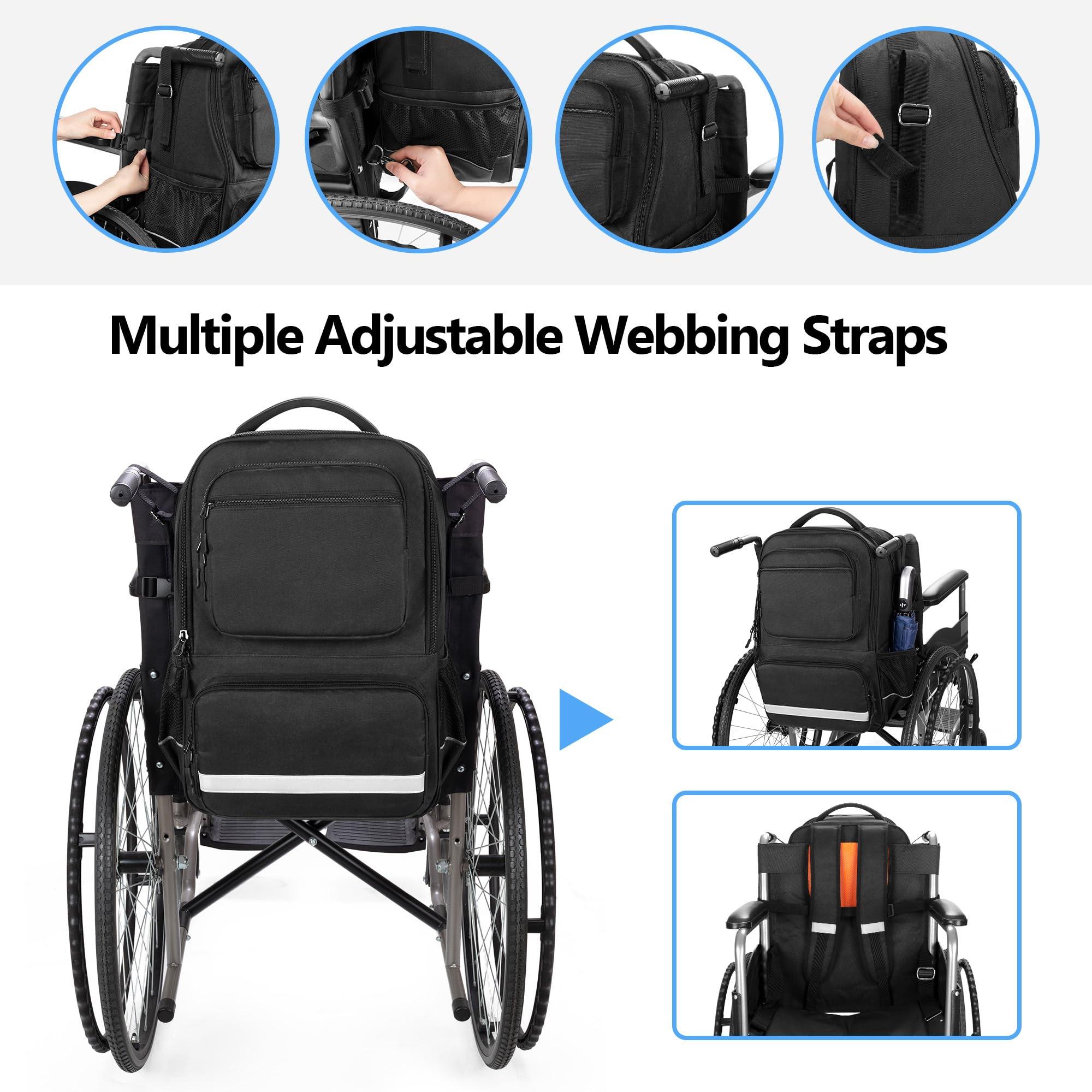 samdew samdew Wheelchair Backpack, Wheelchair Bag for Back of Chair, Wheelchair Bag to Hang on Back with Thermal Insulation Pocket, Electric Wheelchair Accessories Storage for Adults & Seniors, Bag only