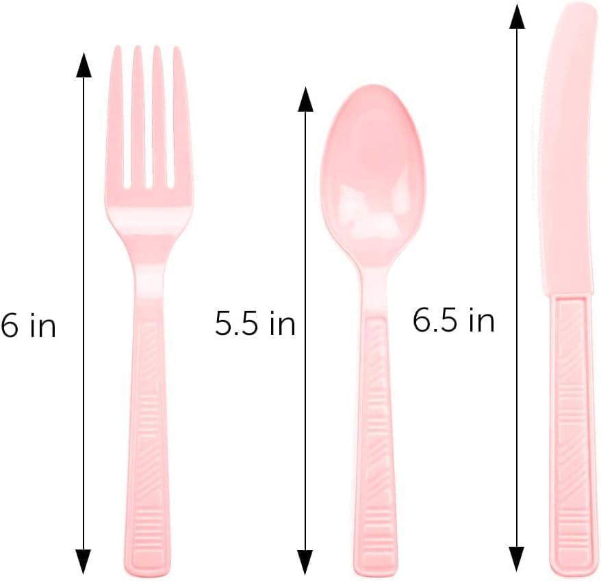 DecorRack DecorRack Plastic Cutlery Set, Light Pink Plastic Silverware Sets for Parties, 240 Piece Bulk Heavy Duty Plastic Utensils Set (Light Pink, 240 Pieces)