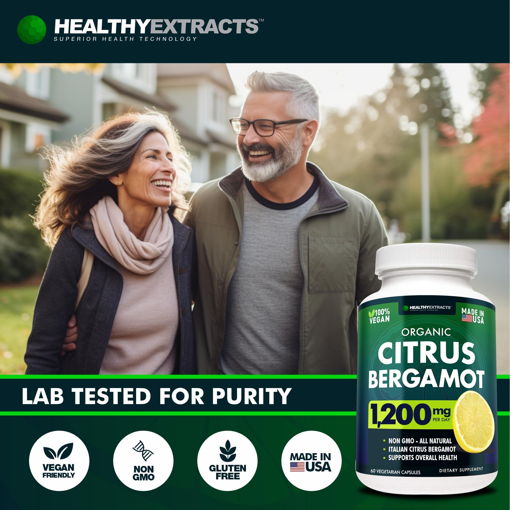 HEALTHYEXTRACTS Healthy Extracts Citrus Bergamot Supplement  150:1 Extract, 1200mg per Serving, 80% Polyphenols, Supplement for High Cholesterol, Italian Sourced, 60 Count, 1 Month Supply, Made in the USA
