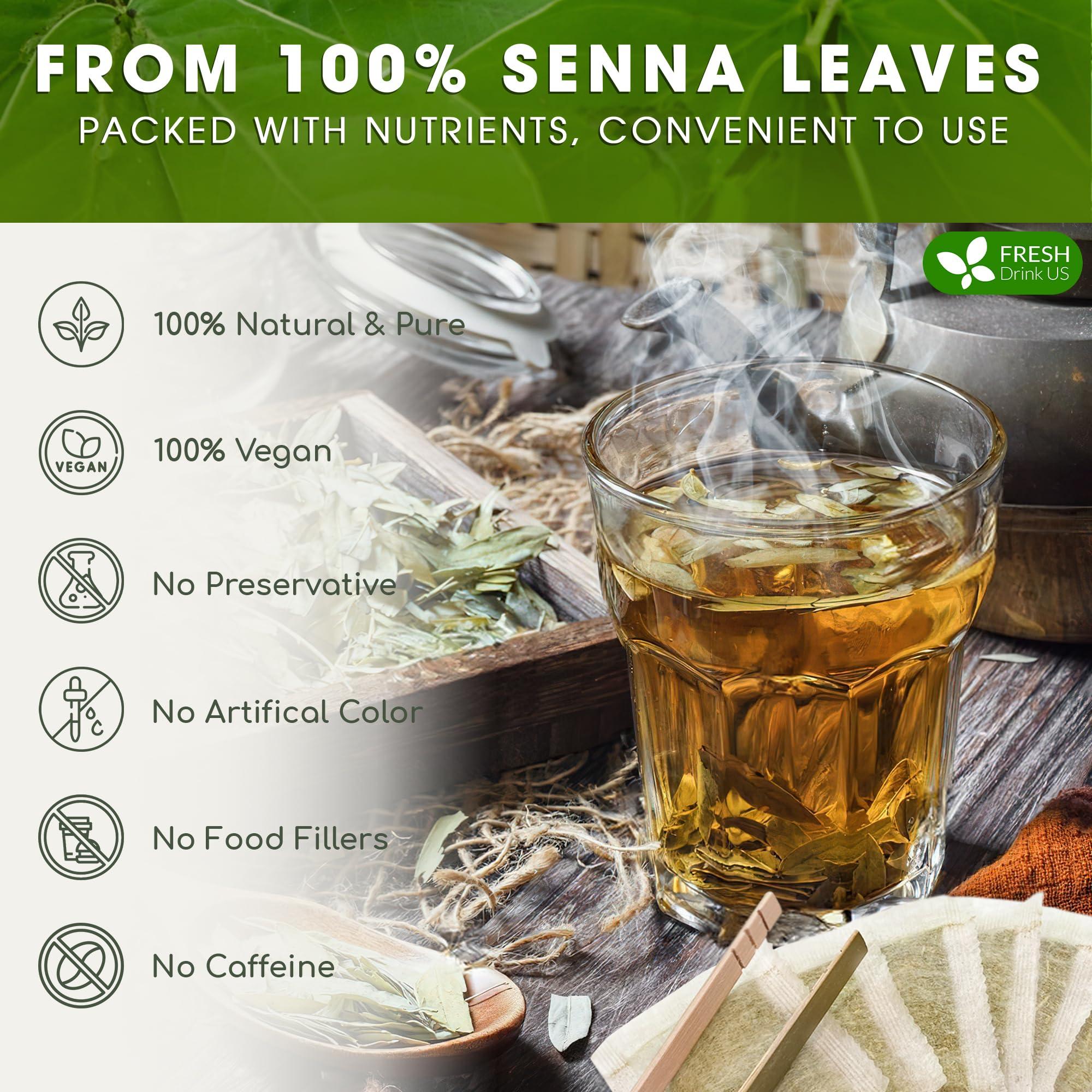 FRESHDRINKUS FreshDrinkUS, Premium 75 Senna Leaf Tea Bags, 100% Natural & Pure from Senna Leaves. Loose Leaf Senna Herbal Tea, Made with Natural Material Tea Bags. No Sugar, No Caffeine, No Gluten, Vegan.