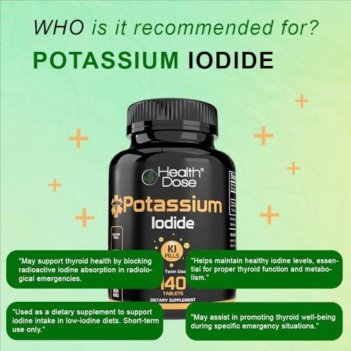 Health Dose Health Dose Potassium + Iodide (KI) Tablets 130mg 140 Tablets for Thyroid Support, Cellular Metabolism & Electrolyte Balance Non-GMO, Gluten-Free, GMP Certified, Pack of 2
