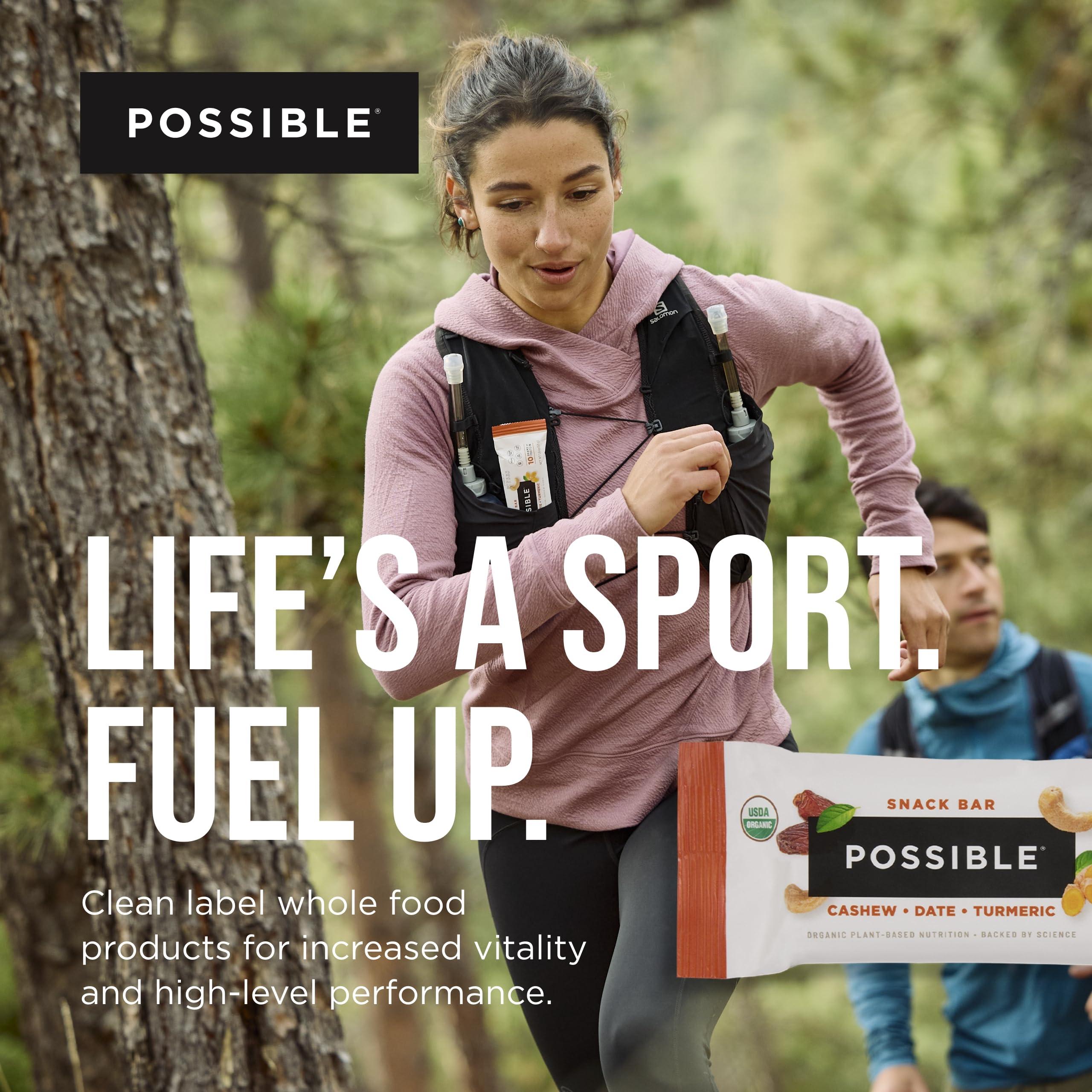 Possible POSSIBLE Snack Bar - Organic Energy Bars with 10g of Plant-Based Protein - Vegan, Gluten-Free, Non-Dairy, USDA Organic - Healthy Fats - Clean Label - 1 Box, 12 Servings - Cashew Date Turmeric