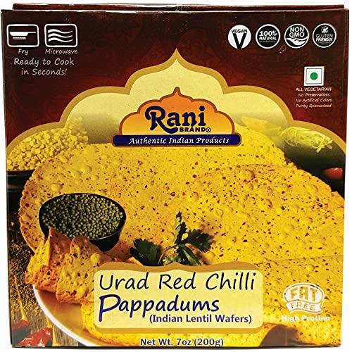 Rani Brand Authentic Indian Products Rani Pappadums (Indian Lentil Wafer Snack) Red Chilli Papad 7oz (200g) Approximately 15pc, 7 inches, Pack of 2 ~ All Natural | Gluten Friendly | NON-GMO | Vegan | Indian Origin