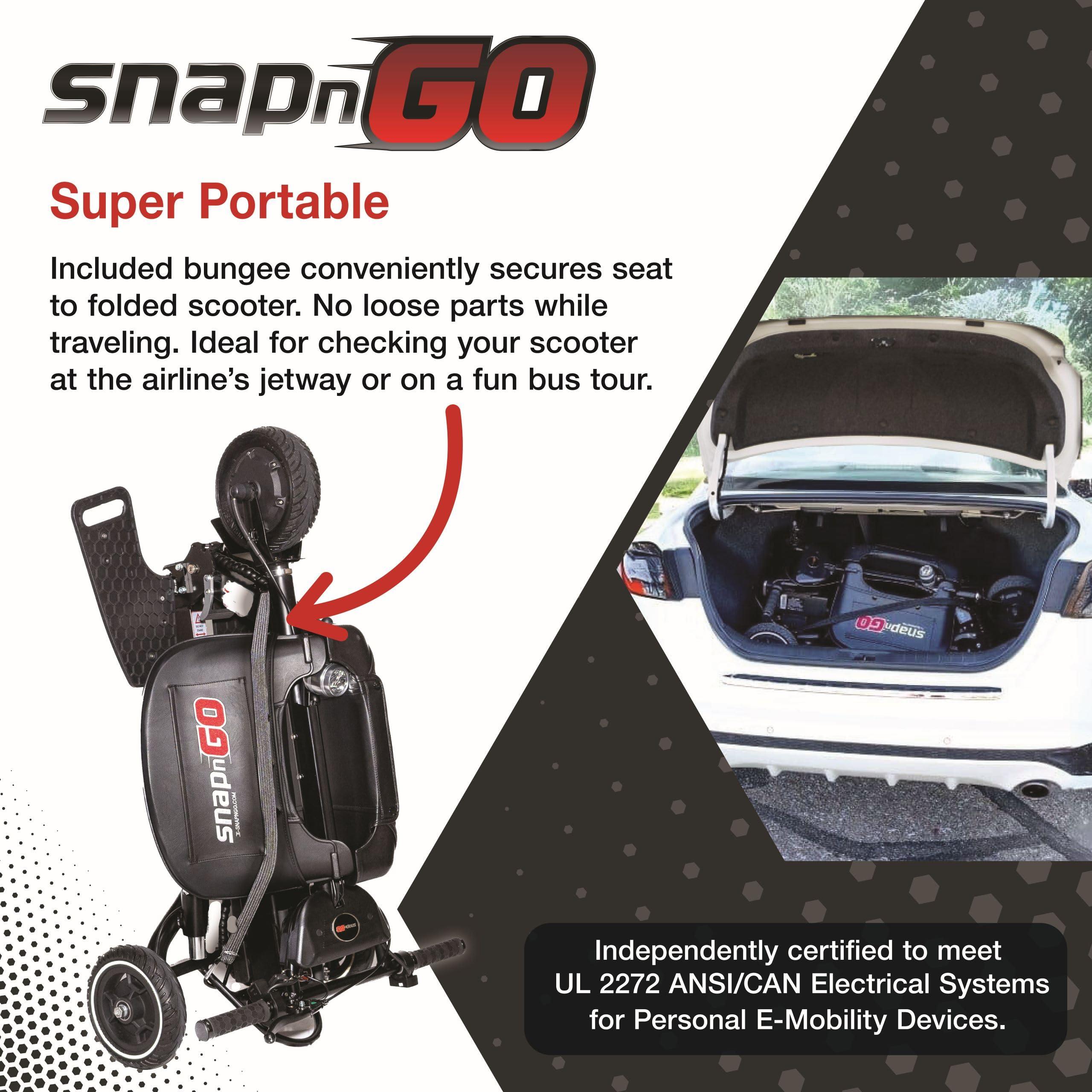 SNAPnGO SNAPnGO Three Wheel Portable Mobility Scooter for Adults - Aircraft-Grade Aluminum, Top Speeds of 7mph & 13-Mile Range - Folding & Foldable Scooter - Airline Approved Electric Sit Down Scooter