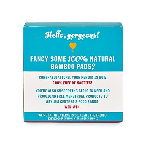 FLO FLO Organic Bamboo Period Pads for Women, Biodegradable, Winged, Feminine Care, Organic Menstrual Products, Plant-Based, Plastic-Free, Sanitary Napkins, Night Pads, Black-Owned, Compostable,14 Count
